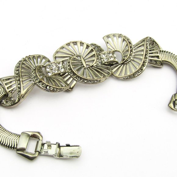 Edwardian Swirl Bracelet Antique Rhinestones - Picture 1 of 6